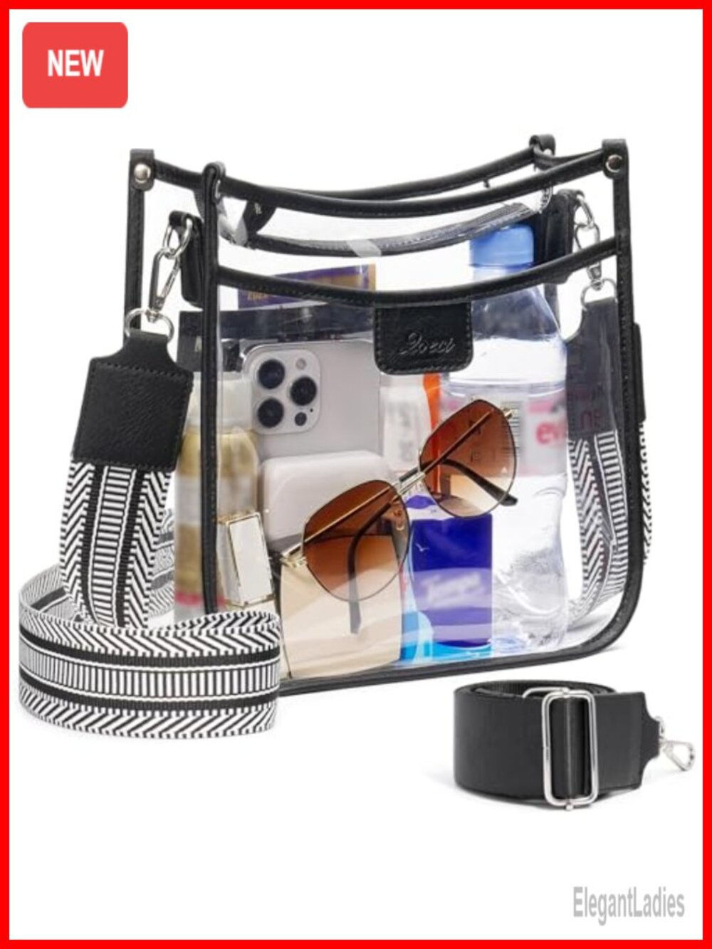 Clear Stadium Approved Crossbody Bag with 2 Adjustable Straps, 3 Pockets,